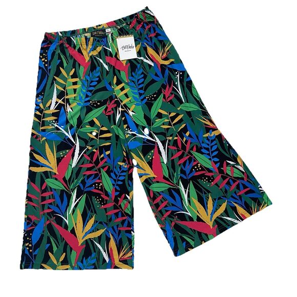 Bob Mackie Wearable Art Cropped Wide Leg Pants Tropical Size Large - Picture 2 of 12